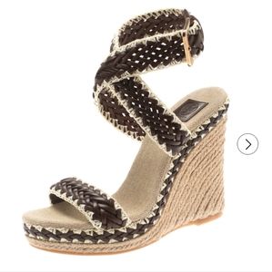 Tory Burch Woven Leather Lilah Ankle Strap Espadrille Wedge Sandals Size 38.5